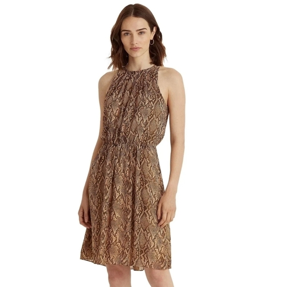 Lauren Ralph Lauren Dress Women 16 XL Brown Snake Skin Python Print Tank - Picture 1 of 15